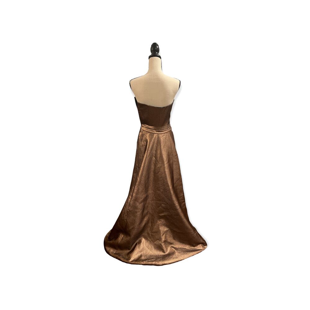 TY-LR Metallic Copper Lane Gold Evening Dress Gown NWT Detachable Cape size  XXS - Picture 3 of 9